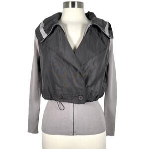 K.A.K.O Women's Wool Blend Jacket S Black Gray Full Zip Button Long Sleeve Knit